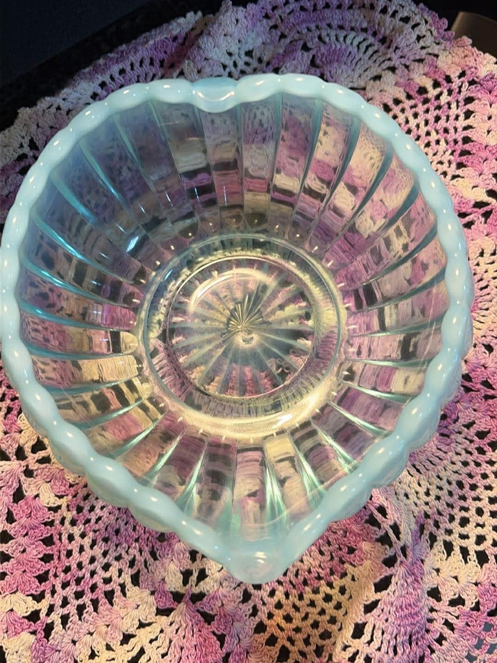 Fenton Opalescence Moonstone Hobnail Heart Candy  Dish